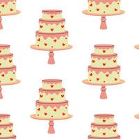 Colorful decorated wedding cake pattern with hearts on a white background for event design vector