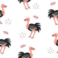 Colorful pattern featuring playful cartoon ostriches in a whimsical design vector