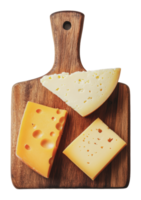 A selection of assorted cheeses on a wooden board png