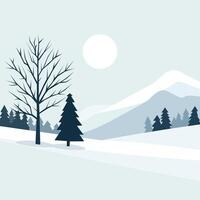 Winter Landscape with Bare and Evergreen Trees vector