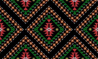 pattern geometric designs with green,red,brown and white on black background , design for fabric or various pattern printing works. vector