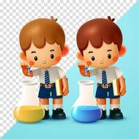 Schoolboy experiments with beaker. 3d, Suitable for education and design elements vector