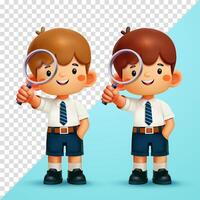 Schoolboy looking with magnifying glass. 3d, Suitable for education and design elements vector