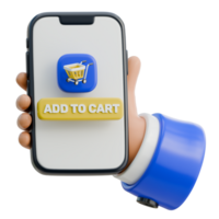 3D Hand Holding Smartphone with Add to Cart Button Icon png