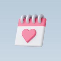 3d Realistic Calendar with Heart Iconl illustration vector