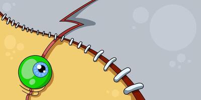 Stitched background in zombie style with an eye. Split background for Halloween holiday. Hand drawn in cartoon style. vector