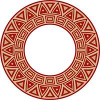 Native American round gold with red pattern. Geometric shapes in a circle. National ornament of the peoples of America, Maya, Aztecs, Incas. vector