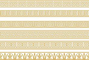Set of seamless greek classic ornament. Pattern for a border and a frame. Ancient Greece and the Roman Empire. Endless golden meander. vector