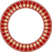 gold with red round Egyptian ornament. Circle, frame, ring of ancient Egypt.Pattern of lotus flowers and sun vector