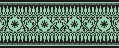 seamless national Indian ornament. green with black endless border, frame. vector