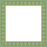 gold with green square Egyptian ornament. Rectangle, frame, ancient Egypt.Pattern of lotus flowers and sun vector