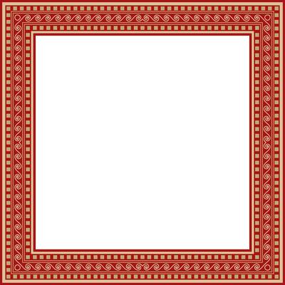 gold with red classic Greek square ornament. Rectangle of Ancient Greece and Roman Empire. Byzantine painting of walls, floors and ceilings. Decoration of European palaces.
