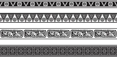 set of seamless monochrome national native american ornaments. Endless ethnic black borders, frames of the peoples of America, Aztec, Maya, Incas. For sandblasting, plotter and laser cutting. vector