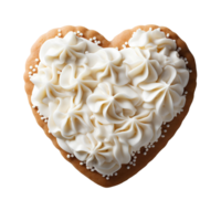 heart shaped cookie with white frosting on top . Heart shaped sugar cookie for Valentine's Day top view . Valentine day biscuit flat lay isolated png