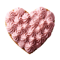 heart shaped cookie with pink frosting on top . Heart shaped sugar cookie for Valentine's Day top view . Valentine day biscuit flat lay isolated png