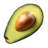 Avocado slice , top view, flat lay design, isolated on transparent background. Fresh green avocado slice with seed, showcasing creamy texture and vibrant color. Perfect for healthy food preparation png