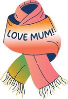 A flat sticker of a scarf with love mum typography vector