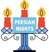 Candleholder with persian nights typography, flat sticker vector