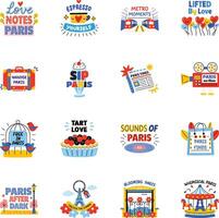 Set of 16 Flat Style Paris Stickers vector