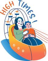 A flat sticker of mom and child having fun with high times typography vector