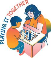 A flat sticker of mother and child playing together vector
