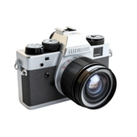 A silver camera with a lens on it transparent background. png