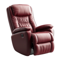 The recliner chair is shown in red leather transparent background. png