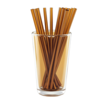 A glass filled with straws and brown transparent background. png
