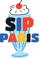 Milkshake with sip paris text, flat sticker vector