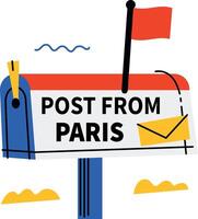 Mail slot with post from paris text, flat sticker vector