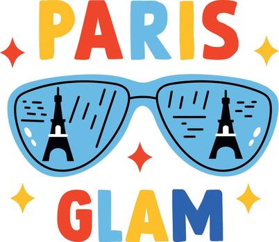 gafas de protección con eiffel torre ver y París glamour texto, plano pegatina vector