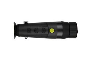 Thermal imaging monocular with lens cap, black body, multiple control buttons, and ergonomic design, ideal for night vision and outdoor activities. Isolate on white back photo