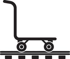 A black and white illustration of a shopping cart vector