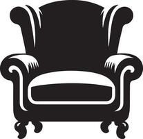 An old chair is shown in black and white vector