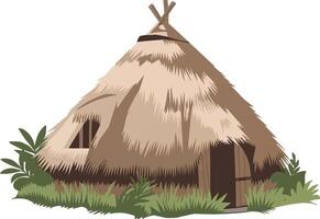 A thatched hut with grass and plants vector
