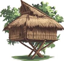 A thatched house with a tree on top vector