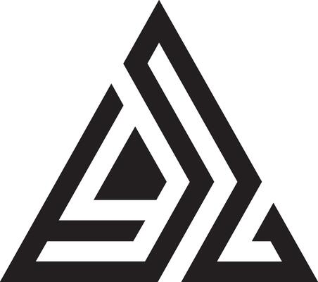 The logo for the company is a black and white triangle
