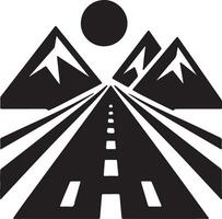 A black and white image of a road with mountains in the background vector