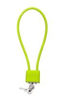 Bright green cable lock with keys, isolated on white background, ideal for securing bicycles or other valuables, durable and vibrant design photo