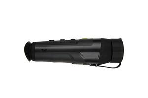 Thermal imaging monocular with lens cap, black body, multiple control buttons, and ergonomic design, ideal for night vision and outdoor activities. Isolate on white back photo