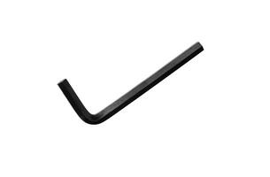 A black L-shaped hex key, also known as an Allen wrench, used for driving bolts and screws with hexagonal sockets, isolated on a white background. photo