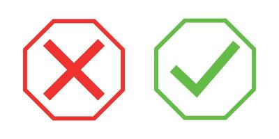 green tick and red cross with hexagon lines vector