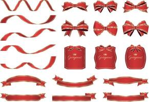 Red luxury ribbons, labels and frames and icons set vector