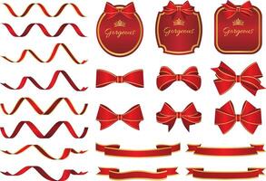 Red ribbons, labels and frames and icons set vector