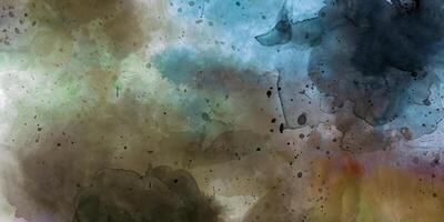 Artistic abstract watercolor background with splashes and gradient textures in earthy tones and shades of blue. photo