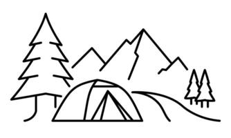 Camping in nature painting, trees, streams and mountains. vector