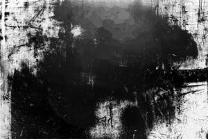 High-contrast abstract grunge texture in black and white with scratches and rough details, ideal for overlays. photo