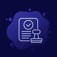 approved document icon with a stamp, line vector