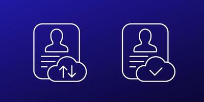 account backup line icons, personal data in cloud vector