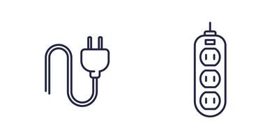 electric plug and power strip line icons, type A socket vector